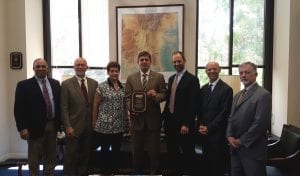 AKTI Heinrich Presentation - Nando Zucchi (SOG) Schrader, Peggy and Rod Bremer (CRKT),Senator Martin Heinrich, David Fee (Benchmade), Bill Raczkowski (Gerber), Dan Lawson (Microtech)